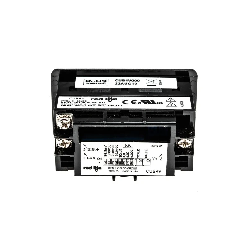 Red Lion Digital DC Voltmeter CUB4V000, LCD Display 3.5-Digits ±0.1 %, Cutout 68x33 mm, Depth 49.8 mm