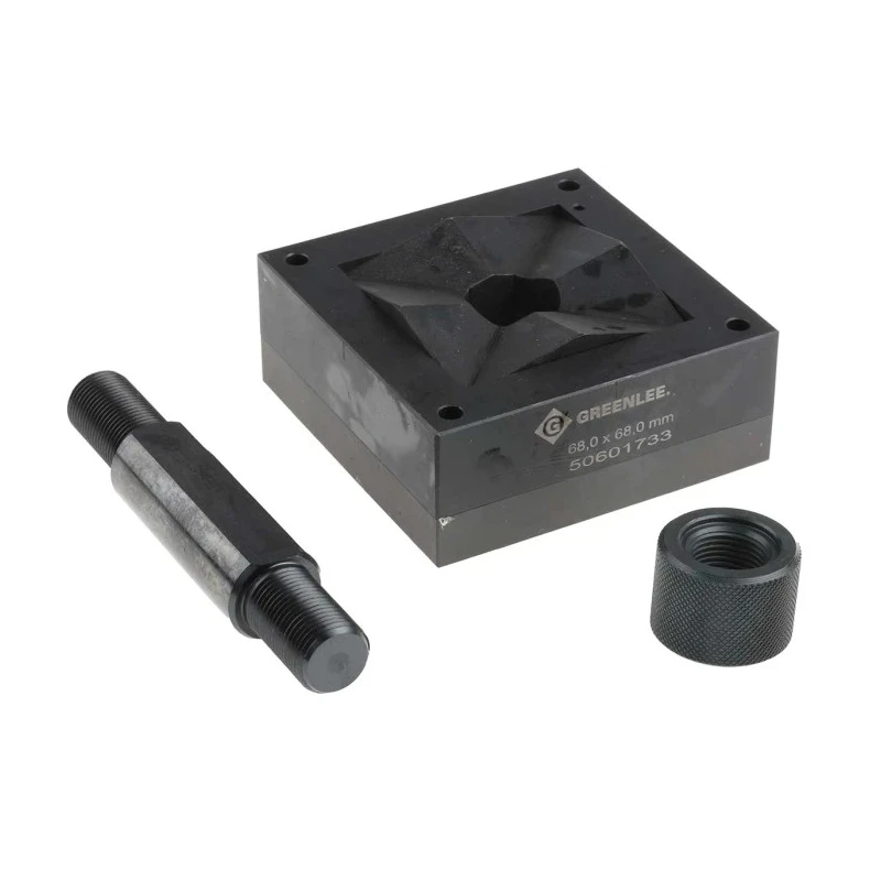 Greenlee Punch & Die Set, Hydraulic Operation, 68 x 68 mm Square Hole, Mild Steel 3 mm, Stainless Steel 1.5 mm 50601717