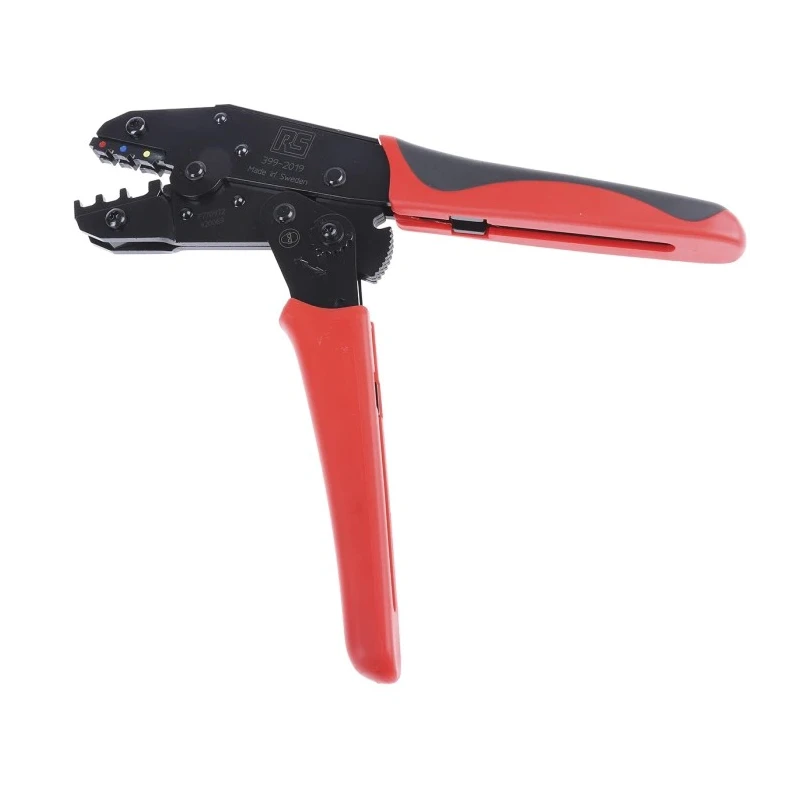 RS PRO Ratchet Crimp Tool for Insulated DIN Terminals Red, Yellow, Blue 399-2019
