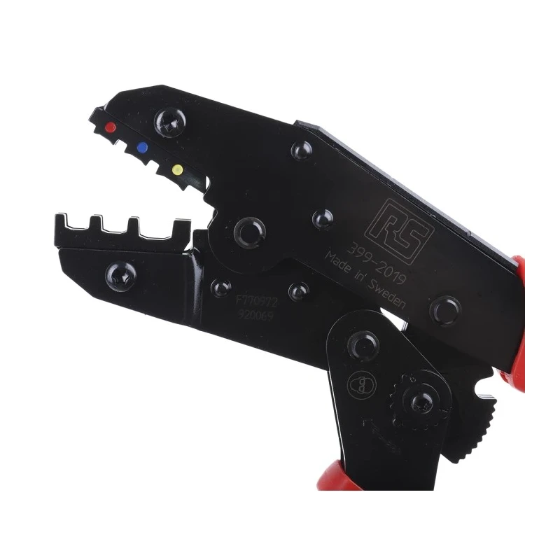 RS PRO Ratchet Crimp Tool for Insulated DIN Terminals Red, Yellow, Blue 399-2019