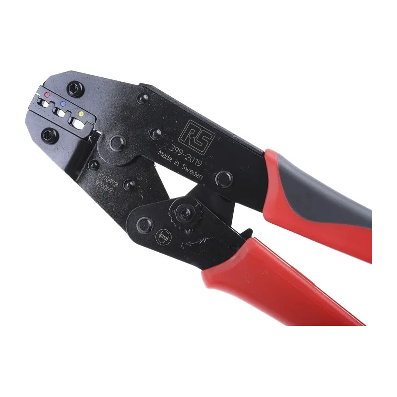 RS PRO Ratchet Crimp Tool for Insulated DIN Terminals Red, Yellow, Blue 399-2019