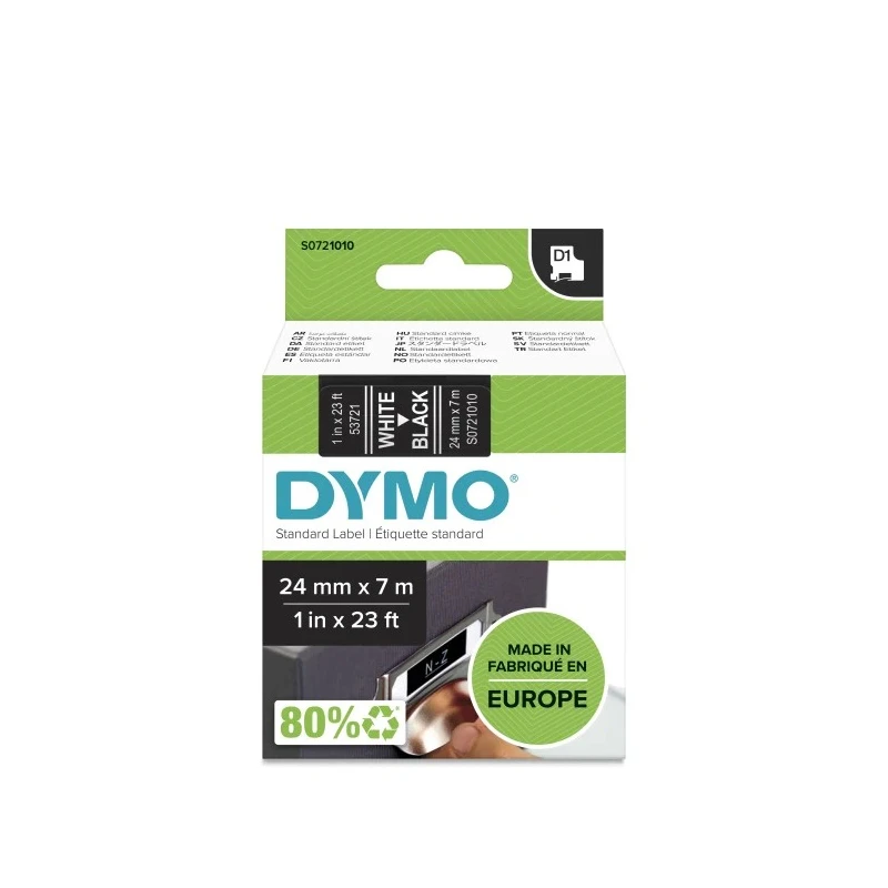 Dymo White on Black Label Printer Tape 24 mm Width, 7 m Length S0721010