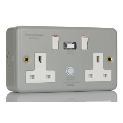 Powerbreaker PowerBreaker H 13A Dual Pole 2 Gang Passive RCD Socket with Flame Retardant Casing Surface Switched K22MPAPN