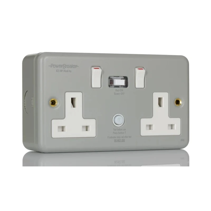 Powerbreaker PowerBreaker H 13A Dual Pole 2 Gang Passive RCD Socket with Flame Retardant Casing Surface Switched K22MPAPN