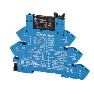 Finder 38 Series Interface Relay, DIN Rail Mount, 24V DC Coil, SPDT Contact, 10.4mA Coil Current 38.61.7.024.0050