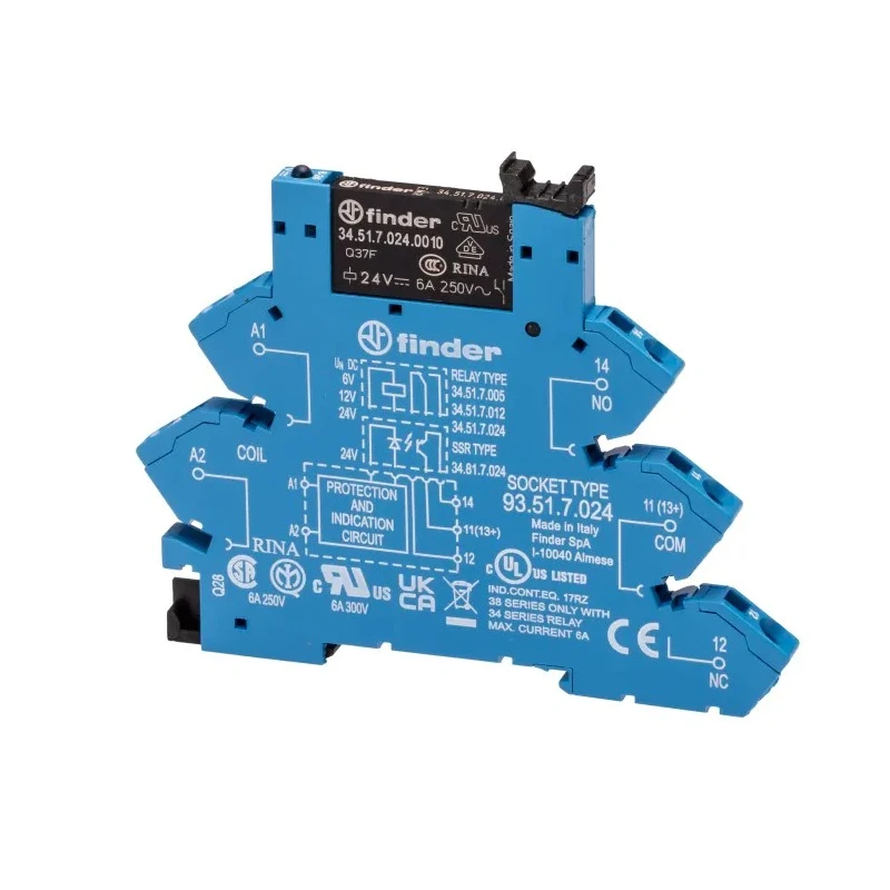 Finder 38 Series Interface Relay, DIN Rail Mount, 24V DC Coil, SPDT Contact, 10.4mA Coil Current 38.61.7.024.0050
