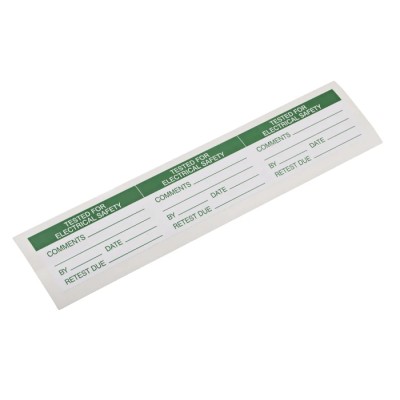 RS PRO Pre-Printed Adhesive Label 70mm x 38mm, Green on White, TESTED for ELECTRICAL SAFETY, Pack of 30 445-4085