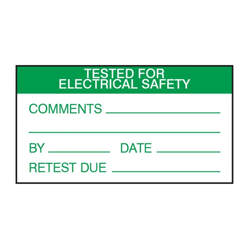 RS PRO Pre-Printed Adhesive Label 70mm x 38mm, Green on White, TESTED for ELECTRICAL SAFETY, Pack of 30 445-4085
