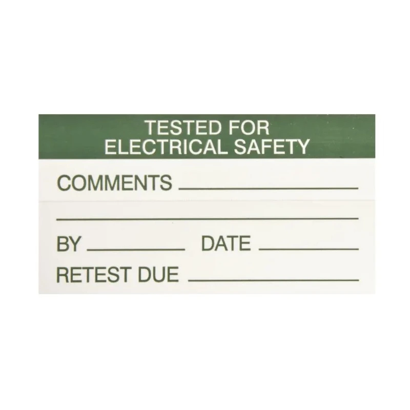 RS PRO Pre-Printed Adhesive Label 70mm x 38mm, Green on White, TESTED for ELECTRICAL SAFETY, Pack of 30 445-4085