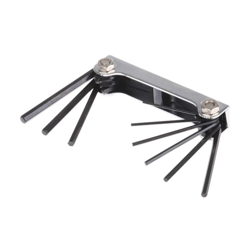 RS PRO 9 Piece Folding Imperial Hex Key Set, Hex Size 0.05 to 3/32 in, Zinc Plated Steel 451-9003