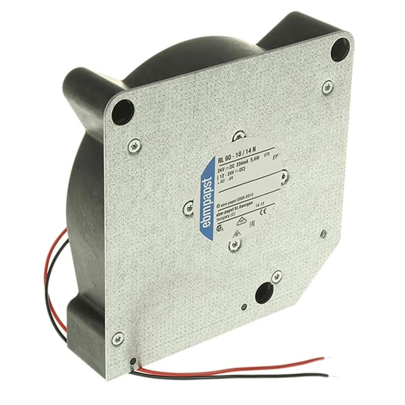 ebm-papst RL 90 N Series Centrifugal Fan 24V DC, 40 m³/h Airflow, 2500 RPM Speed, 120.6 x 120.6 x 37.3 mm RL90-18/14N