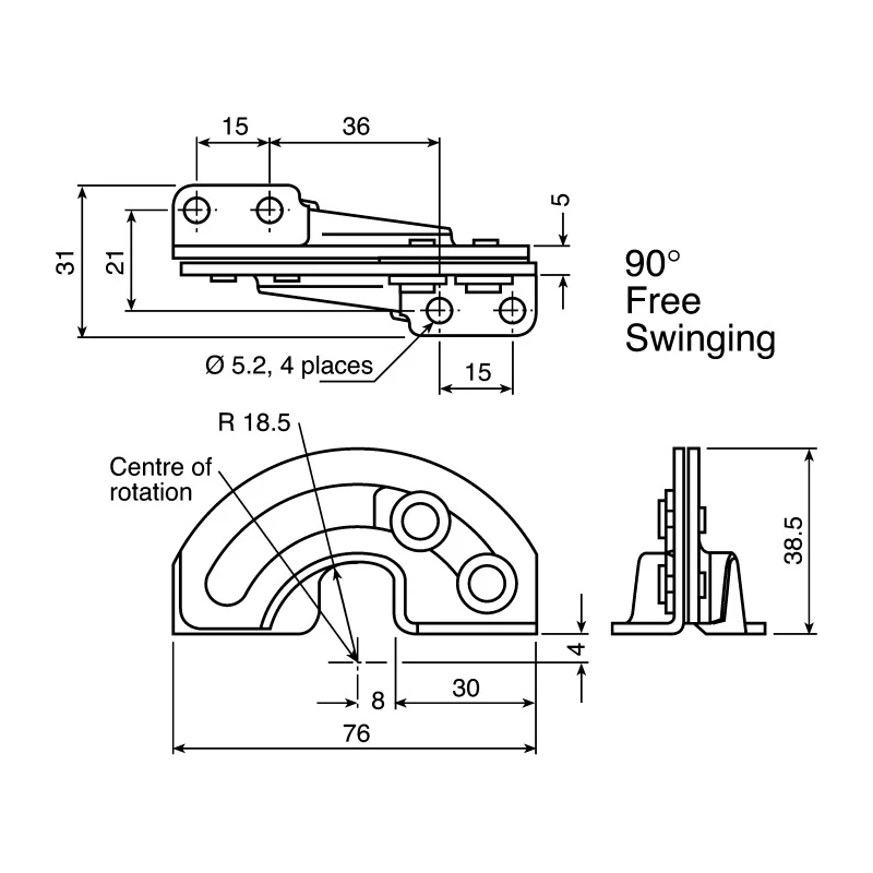 Southco Zinc Plated Steel Concealed Hinge Screw Fixing 38.5 mm x 76 mm x 5 mm R6-21-11