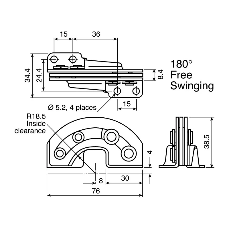 Southco Zinc Plated Steel Concealed Hinge Screw Fixing 38.5 mm x 76 mm x 5 mm R6-21-11