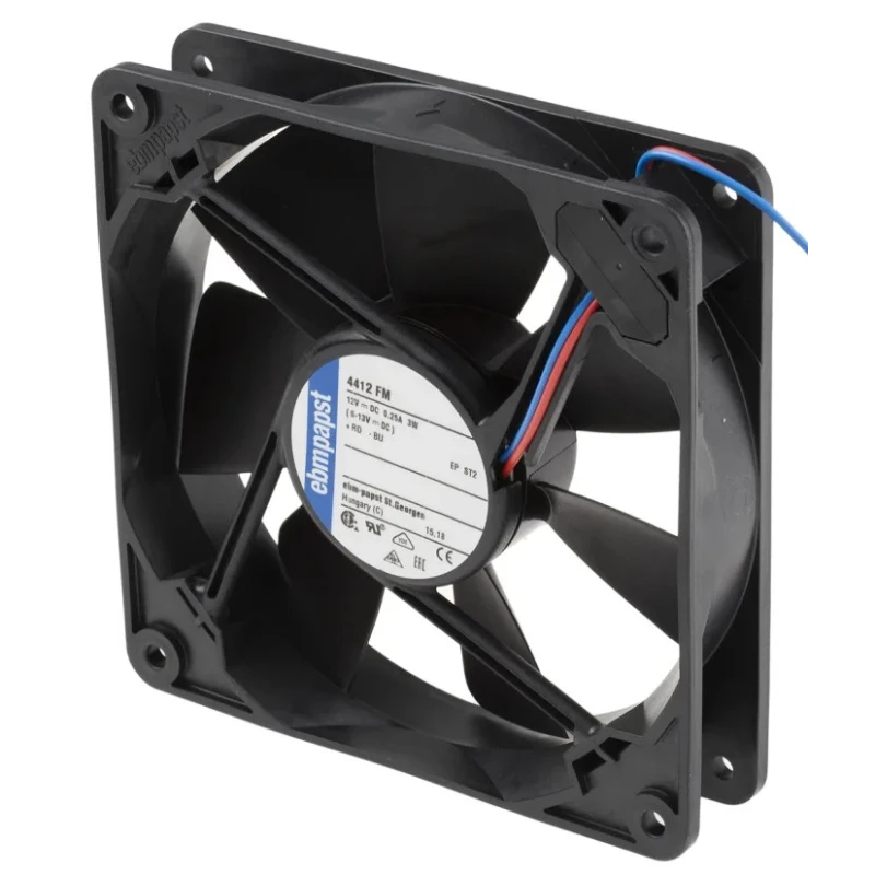 ebm-papst 4400 F Series Axial Fan, 12V DC, 3.2W Power, 267mA Current, 140 m³/h Air Flow, Ball Bearing, 119 mm Frame 4412FM