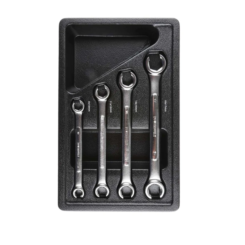 RS PRO 4-Piece Flare Nut Spanner Set 9x10 mm, 11x12 mm, 13x14 mm, 15x17 mm, Chrome Vanadium Steel 480-6824