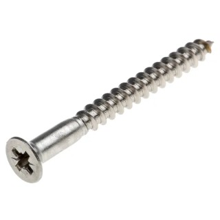 RS PRO Pozidriv Countersunk Stainless Steel Wood Screw, Plain Finish, Metric Thread 50 mm Length 483-3208