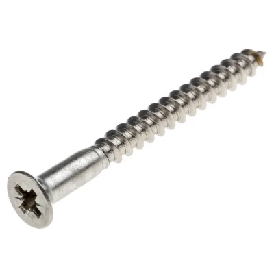 RS PRO Pozidriv Countersunk Stainless Steel Wood Screw, Plain Finish, Metric Thread 50 mm Length 483-3208