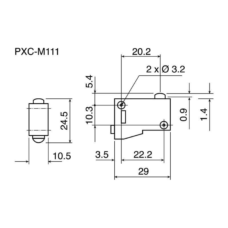 Parker Plunger Pneumatic Manual Control Valve PXC Series, G 4 mm, 3/2 Ports, 8 bar, Metal Body PXC-M111