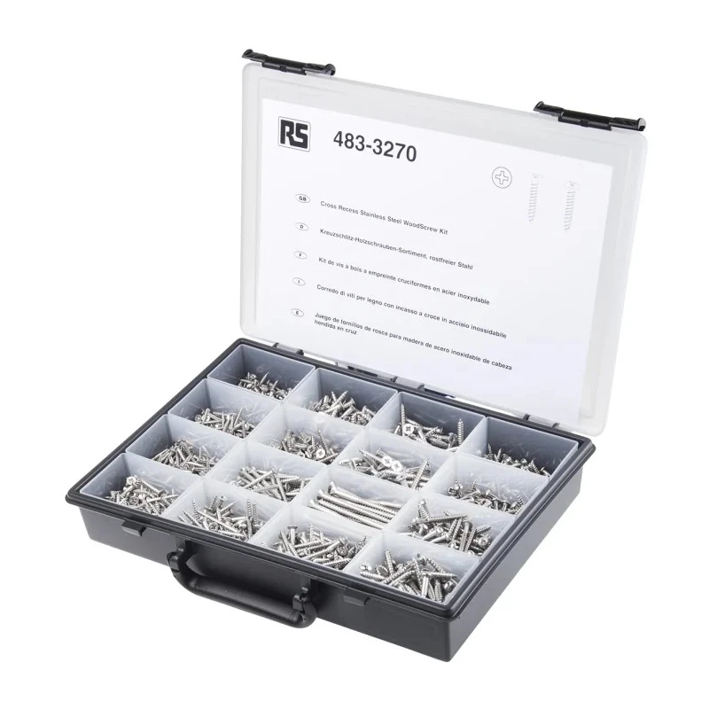 RS PRO Stainless Steel 1250 Piece Pozidriv and Slot Drive Wood Screw Bolt Kit 483-3270