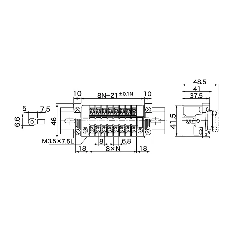 Yoshida Electric Industry UCK Series DIN Rail Terminal Block 30 Positions 600V 5A Screw Termination UCK15S-15CU