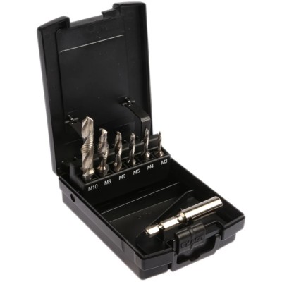 EXACT 7-Piece Combination Tap and Drill Set M10 Thread High Speed Steel, DIN 351 05910