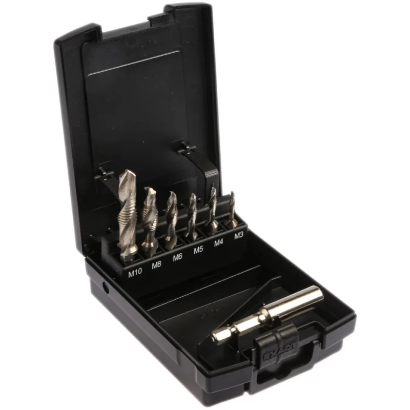 EXACT 7-Piece Combination Tap and Drill Set M10 Thread High Speed Steel, DIN 351 05910