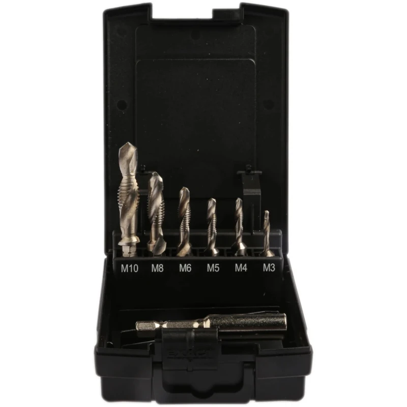 EXACT 7-Piece Combination Tap and Drill Set M10 Thread High Speed Steel, DIN 351 05910