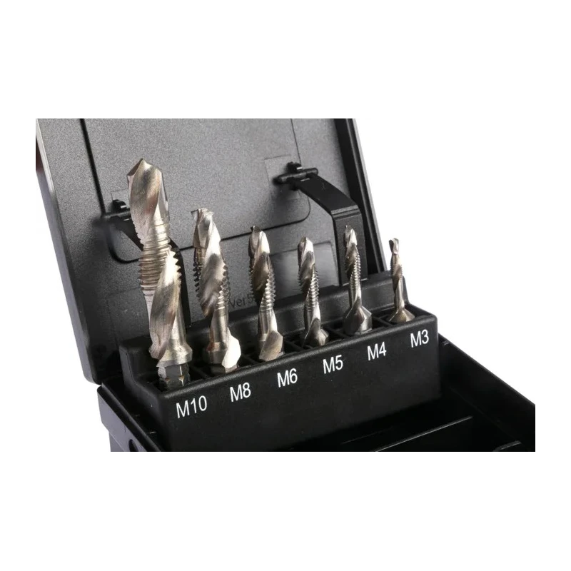 EXACT 7-Piece Combination Tap and Drill Set M10 Thread High Speed Steel, DIN 351 05910
