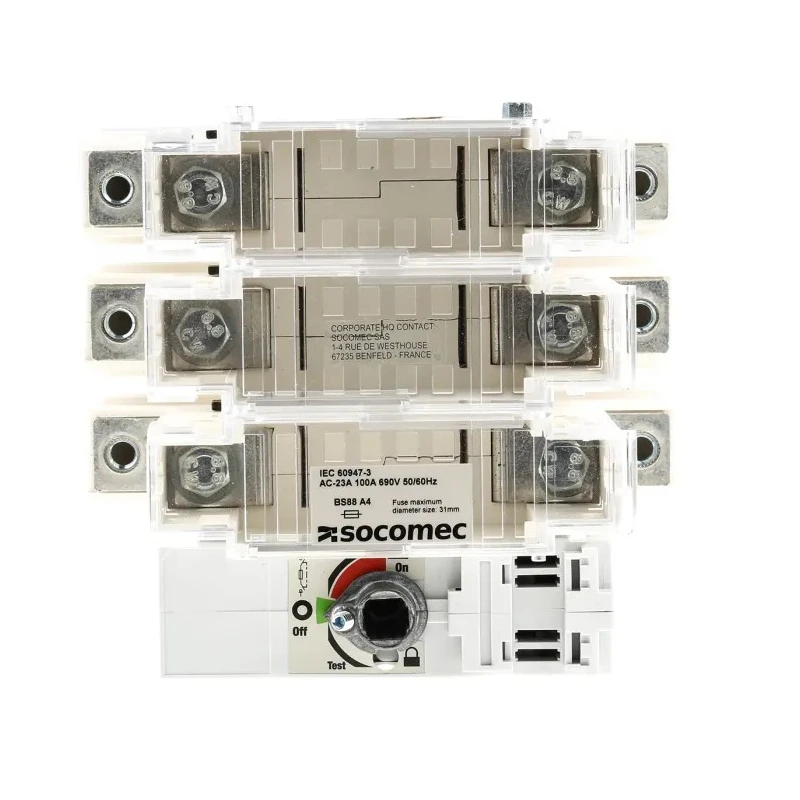 Socomec 3-Pole Fuse Switch Disconnector 10 A Fuse Current, 100 A Switching Current, DIN Rail Mount IP65 3841 3010