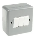 MK Electric Metal Clad Plus Silver 3 Gang 2 Way Intermediate 1 Way Wide Rocker Light Switch 250V K3593 ALM