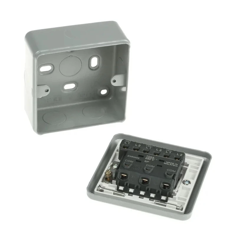MK Electric Metal Clad Plus Silver 3 Gang 2 Way Intermediate 1 Way Wide Rocker Light Switch 250V K3593 ALM