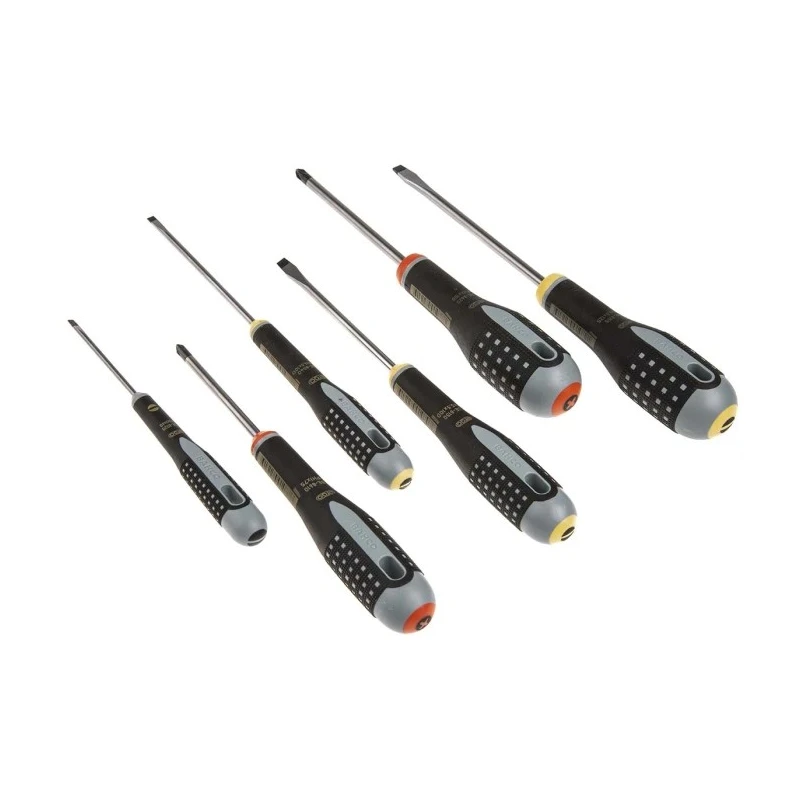 Bahco Phillips and Slotted Standard Screwdriver Set, 6-Piece, Ergonomic, Black Oxide Tips BE-9881