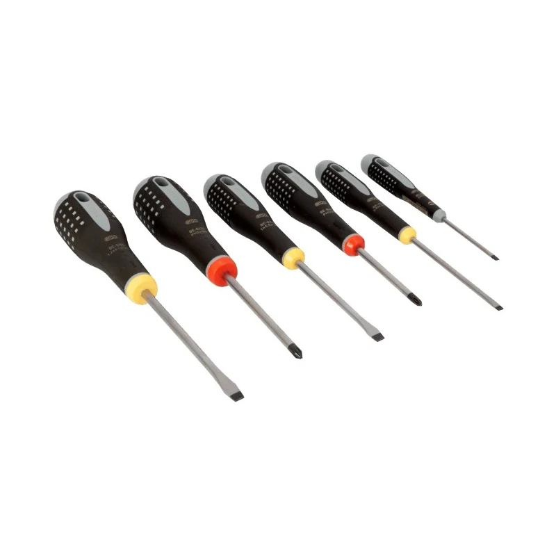 Bahco Phillips and Slotted Standard Screwdriver Set, 6-Piece, Ergonomic, Black Oxide Tips BE-9881