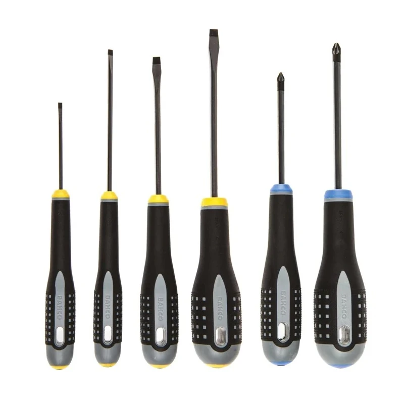 Bahco Pozidriv Standard Screwdriver Set, 6-Piece with Slotted 0.5 to 1.2 mm and Pozidriv PZ1, PZ2 Tips BE-9882