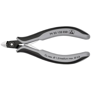 Knipex Mini Head Without Bevel ESD Safe Side Cutter 120mm, Ball Bearing Steel Jaw, Bi-Metal Handle 79 22 120 ESD