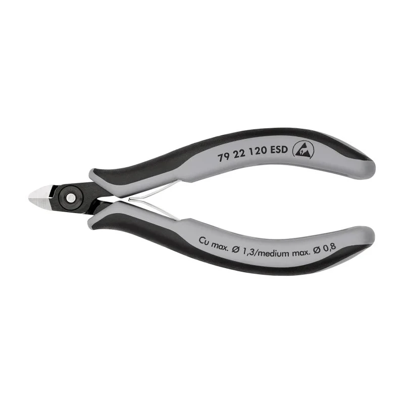 Knipex Mini Head Without Bevel ESD Safe Side Cutter 120mm, Ball Bearing Steel Jaw, Bi-Metal Handle 79 22 120 ESD