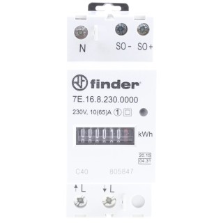 Finder 1 Phase Mechanical Energy Meter DIN Rail Assembly 7-Digit Display, Pulse Output 7E.16.8.230.0010