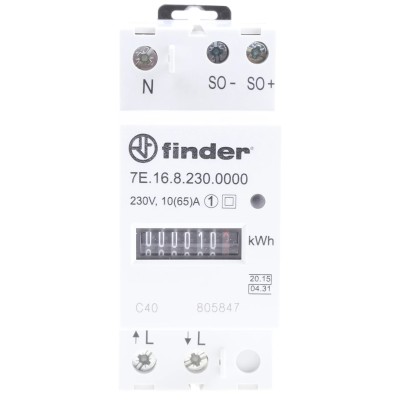 Finder 1 Phase Mechanical Energy Meter DIN Rail Assembly 7-Digit Display, Pulse Output 7E.16.8.230.0010