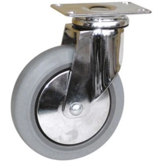 Guitel Hervieu Swivel Castor, 80 kg Load Capacity, 100 mm Rubber Wheel, Chrome Plated Pressed Steel Frame 165311400