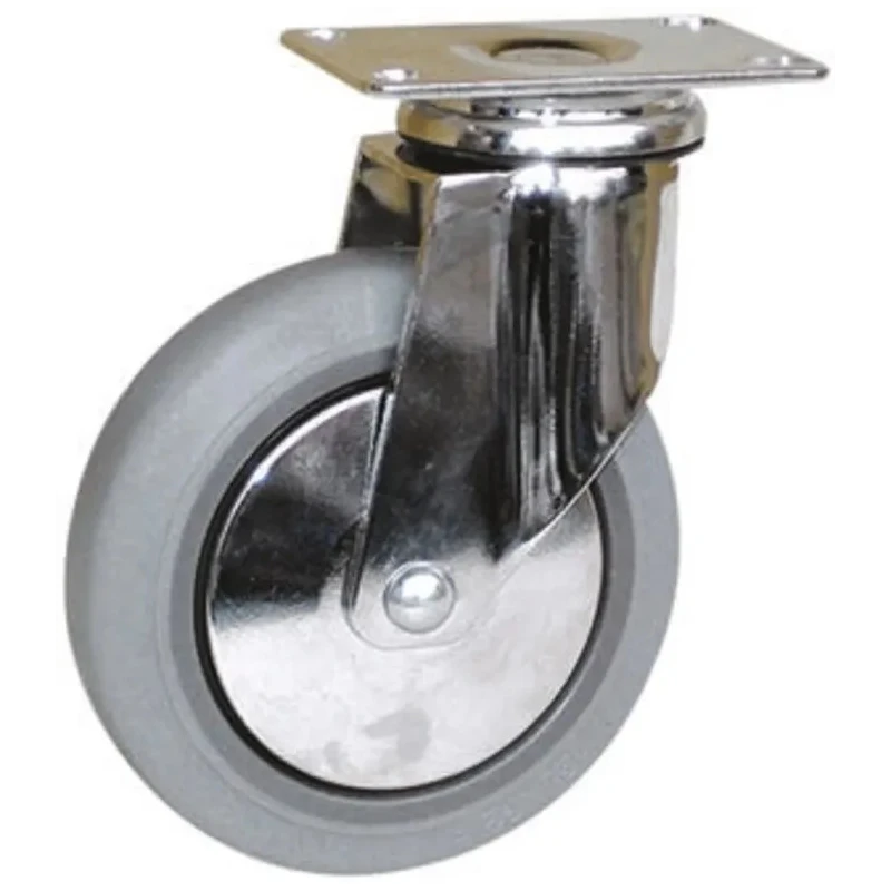 Guitel Hervieu Swivel Castor, 80 kg Load Capacity, 100 mm Rubber Wheel, Chrome Plated Pressed Steel Frame 165311400