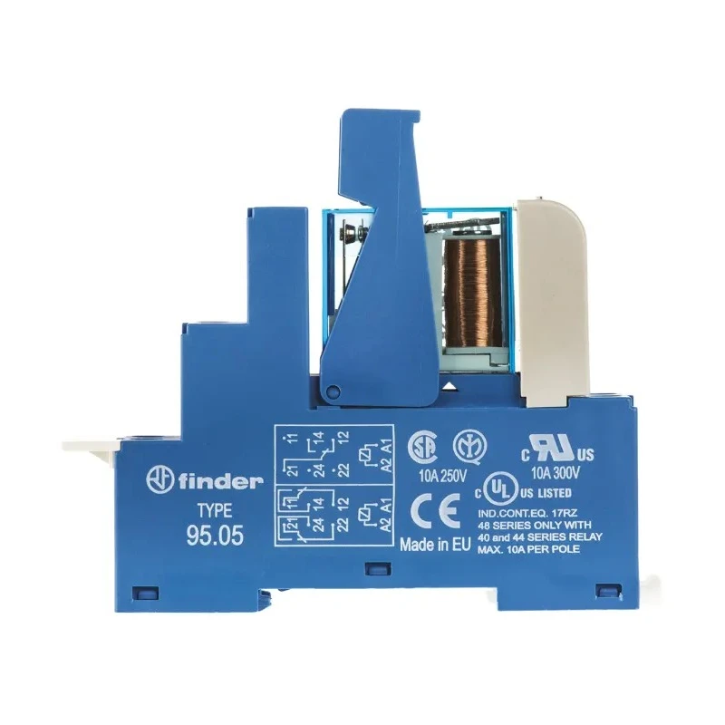 Finder 48 Series Interface Relay DIN Rail Mount 24V DC Coil 8A Switching DPDT Contact 22.2mA Coil Current 48.52.7.024.0050SPA