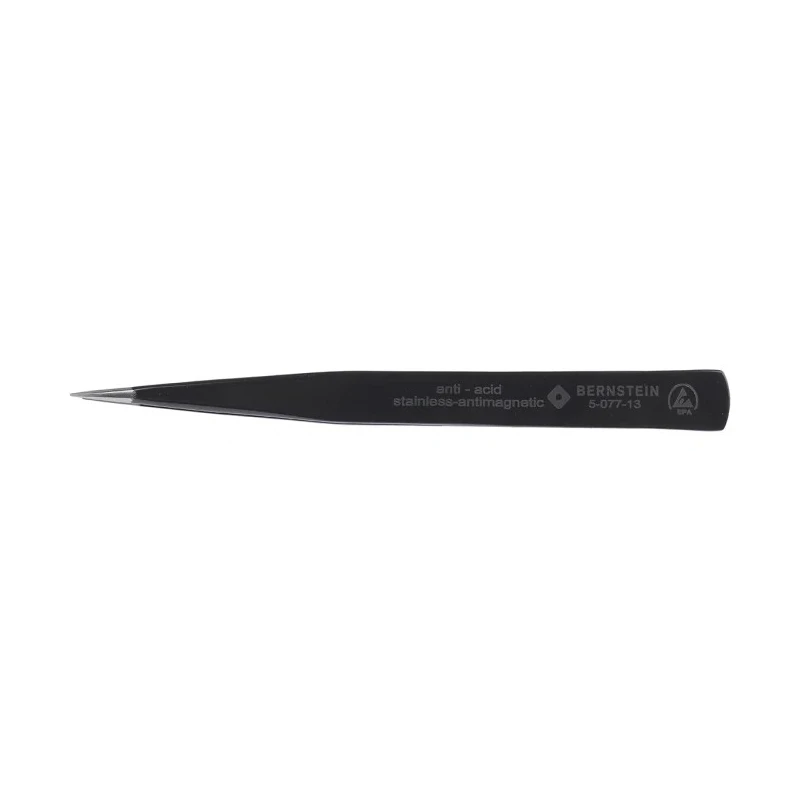 Bernstein 130mm Stainless Steel Pointed, Round, Tapered ESD Safe Tweezer 5-077-13