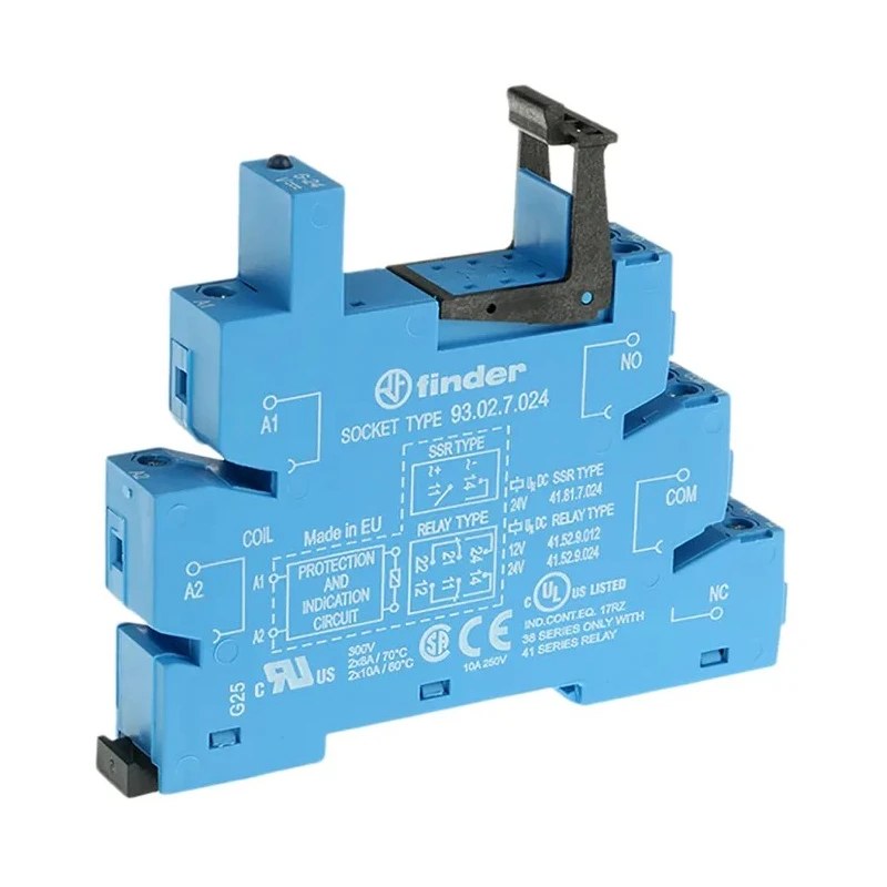 Finder 5 Way 24V DC DIN Rail Relay Socket for 38.52 and 38.62 Series Relays 93.02.7.024