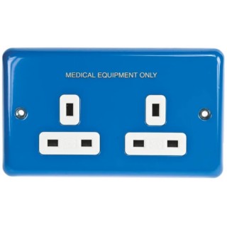 MK Electric 13A Blue 2 Gang Plug Socket Albany Plus Indoor Type G Flush Mount K733CE BLU