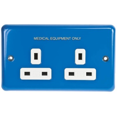 MK Electric 13A Blue 2 Gang Plug Socket Albany Plus Indoor Type G Flush Mount K733CE BLU