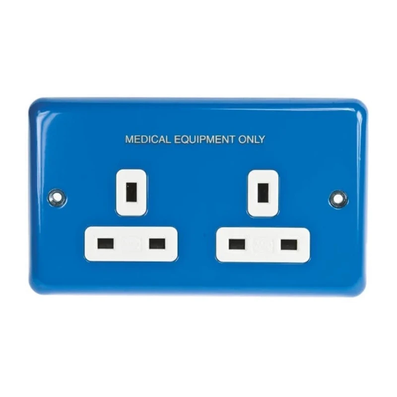 MK Electric 13A Blue 2 Gang Plug Socket Albany Plus Indoor Type G Flush Mount K733CE BLU