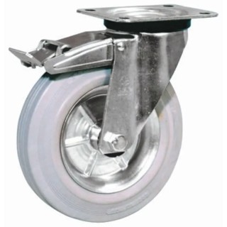 LAG Braked Swivel Castor, 120 kg Load Capacity, 125 mm Rubber Wheel, Galvanised Steel Frame, Model 12262G FR