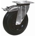 LAG Braked Swivel Castor, 90 kg Capacity, 125 mm Wheel Diameter, Rubber Wheel, Galvanised Steel Frame, Model 13912 FR