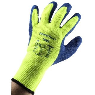 Ansell PowerFlex Yellow Acrylic Work Gloves, Size 10, Latex Coating 80400100