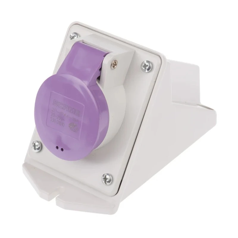 Scame Wall Mount Industrial Power Connector 16A, 25V, IP44 Rated, 2 Pole, Angled Socket, Thermoplastic, IEC309 IP44